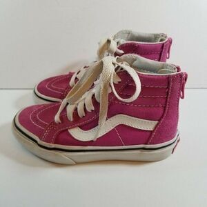 Vans Girls 11 Hot Pink White Off The Wall Skateboard High Top Skate Sneakers